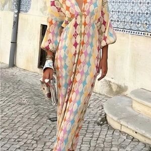 Commense Pastel Diamond Maxi Dress NWT